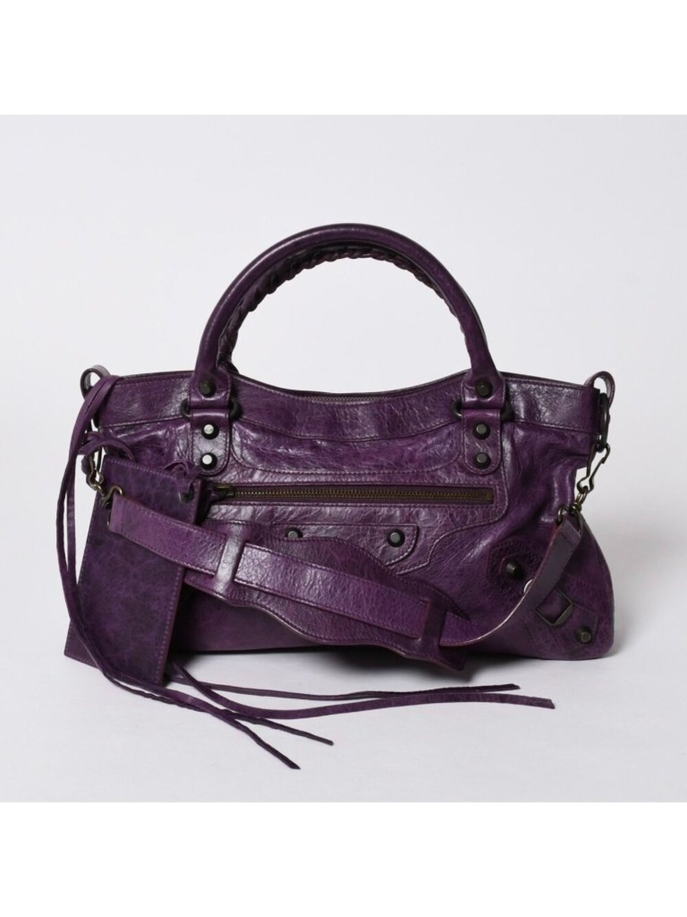 Balenciaga the First 2-Way Shoulder Bag Purple Leather Blanc